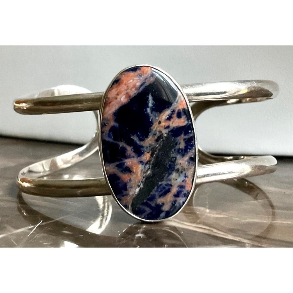 Charles Albert Vintage .950 Sterling Silver Sodalite Gemstone Cuff/Bracelet